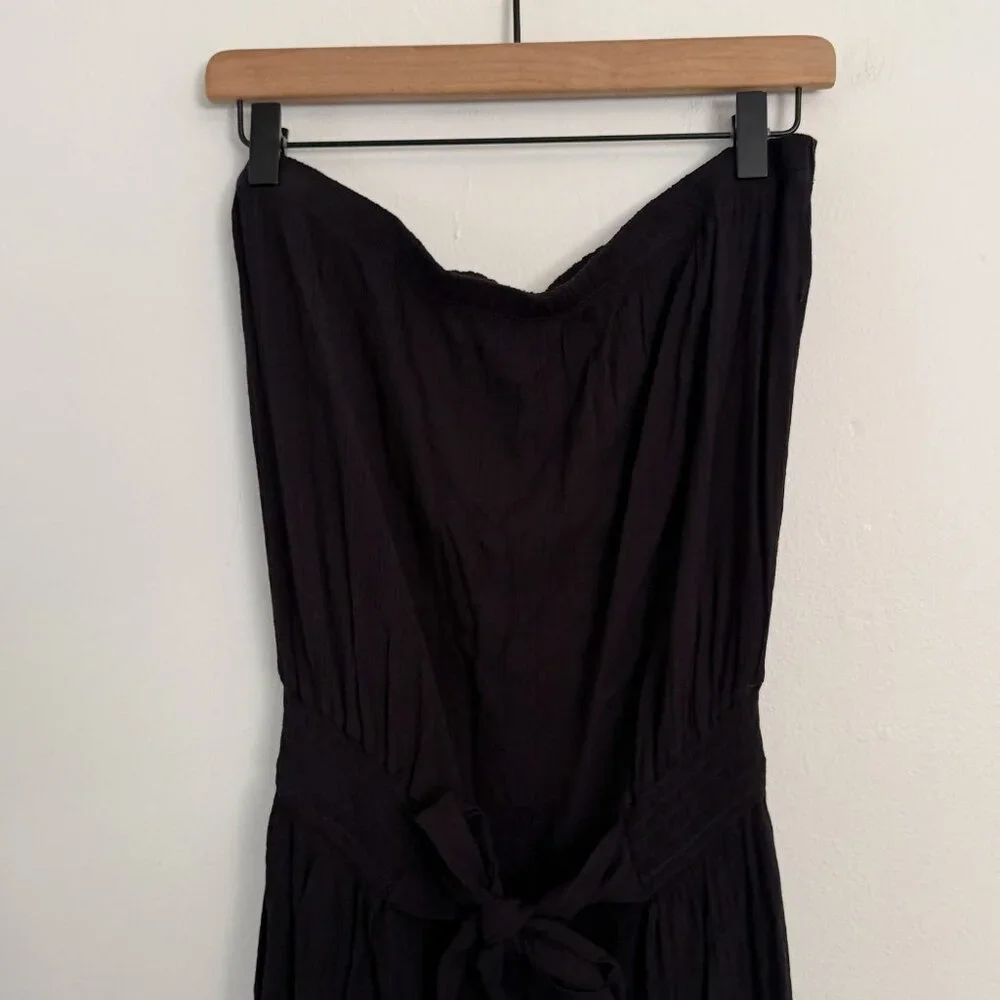 Becca by Rebecca Virtue / Black Crepe Strapless Tie Waist Jumpsuit L NWT - Picture 2 of 7
